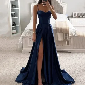 Ellafads Women Maxi Dress 2024 Elegant Sexy Solid Sleeveless Suspender V Neck Nipped Waist Slit Backless Evening Long Dresses