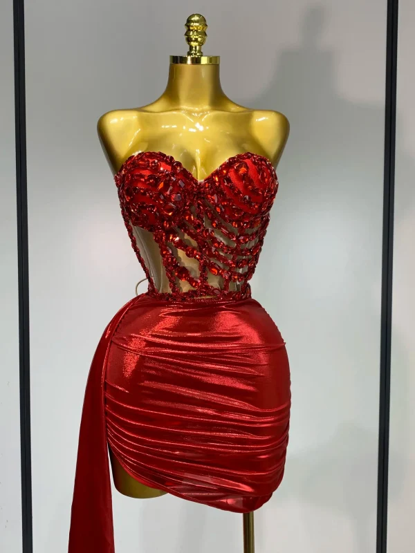 Sparkly Diamonds Two Piece Set Sexy Strapless Backless Women's Outfit Evening Party Nightclub Stage Performance Dance Costume
