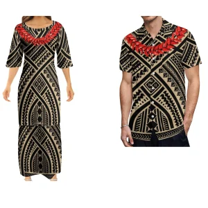 Summer Women's Dress Men's Shirt Couple Suit Samoan Necklace Custom Pattern Ula Nifo Comfortable Soft Fabric
